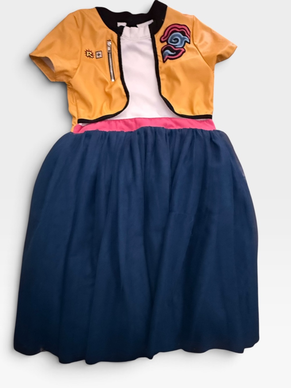 Girls Yellow Bolero and Navy Skirt Dress with Pink Waistband - KPDH Rumi